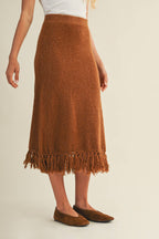 Artisanal Fringe Hem Knit Skirt