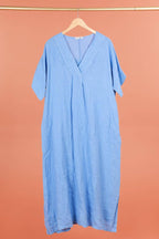 Long dress v-neck 62733 100% linen: White