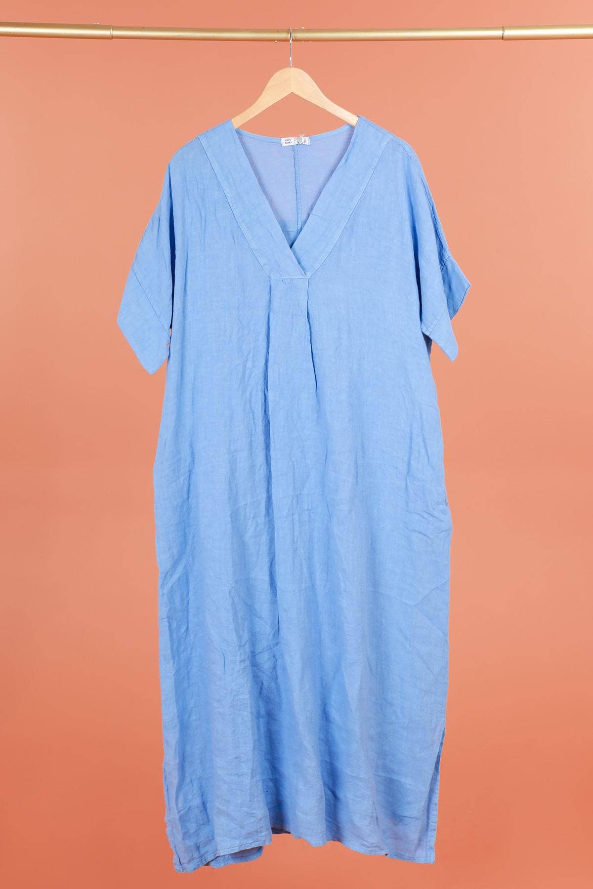 Long dress v-neck 62733 100% linen: White
