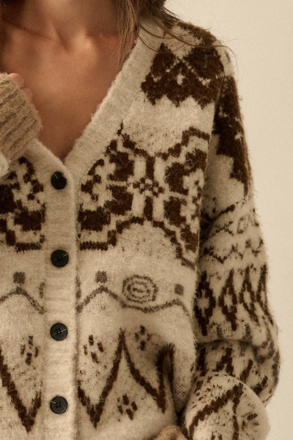 Brushed Alpine-Knit Button-Front Cardigan