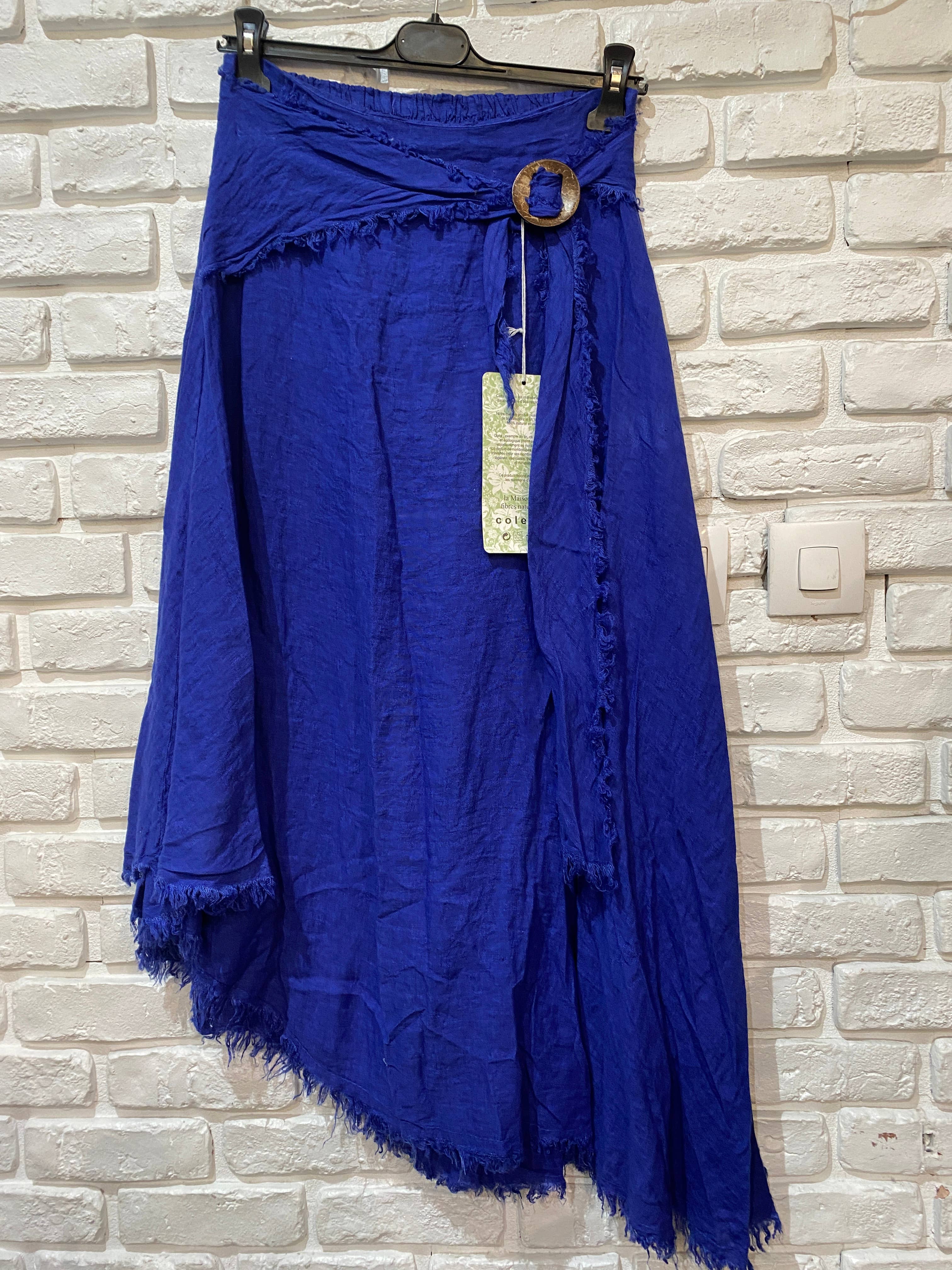 Linen skirt with drawstring 1013 100% linen: Bleu sky
