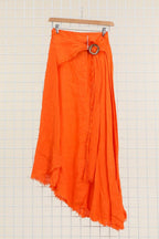 Linen skirt with drawstring 1013 100% linen: Bleu sky