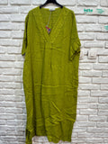 Long dress v-neck 62733 100% linen: VERT ANIS