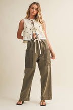 Embroidered Diamond Tie-Front Sleeveless Vest