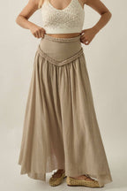 Solid Cotton Gauze Drop-Waist Yoke Maxi Skirt
