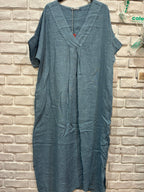 Long dress v-neck 62733 100% linen: Dust