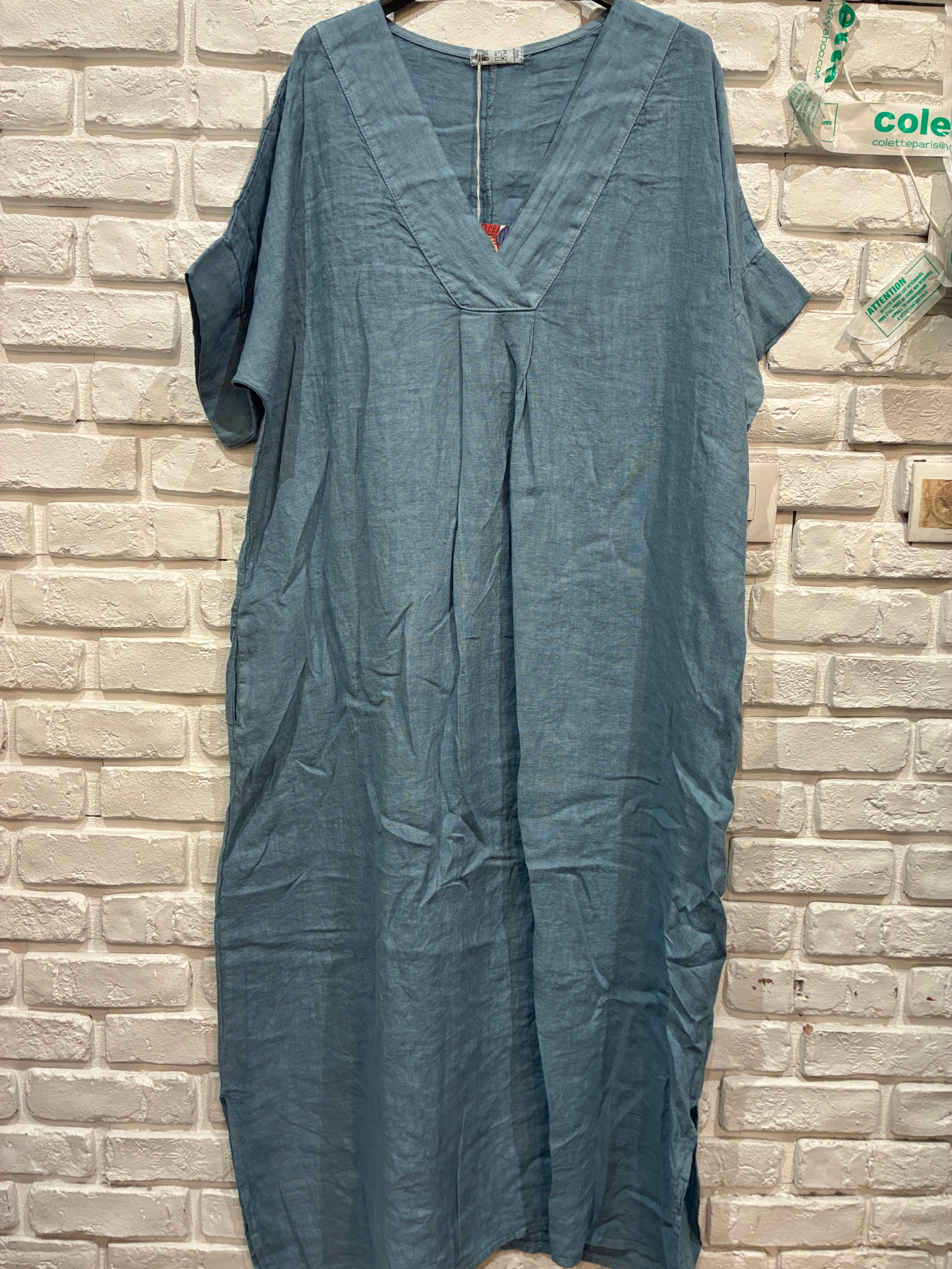 Long dress v-neck 62733 100% linen: Dust
