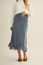 Artisanal Fringe Hem Knit Skirt