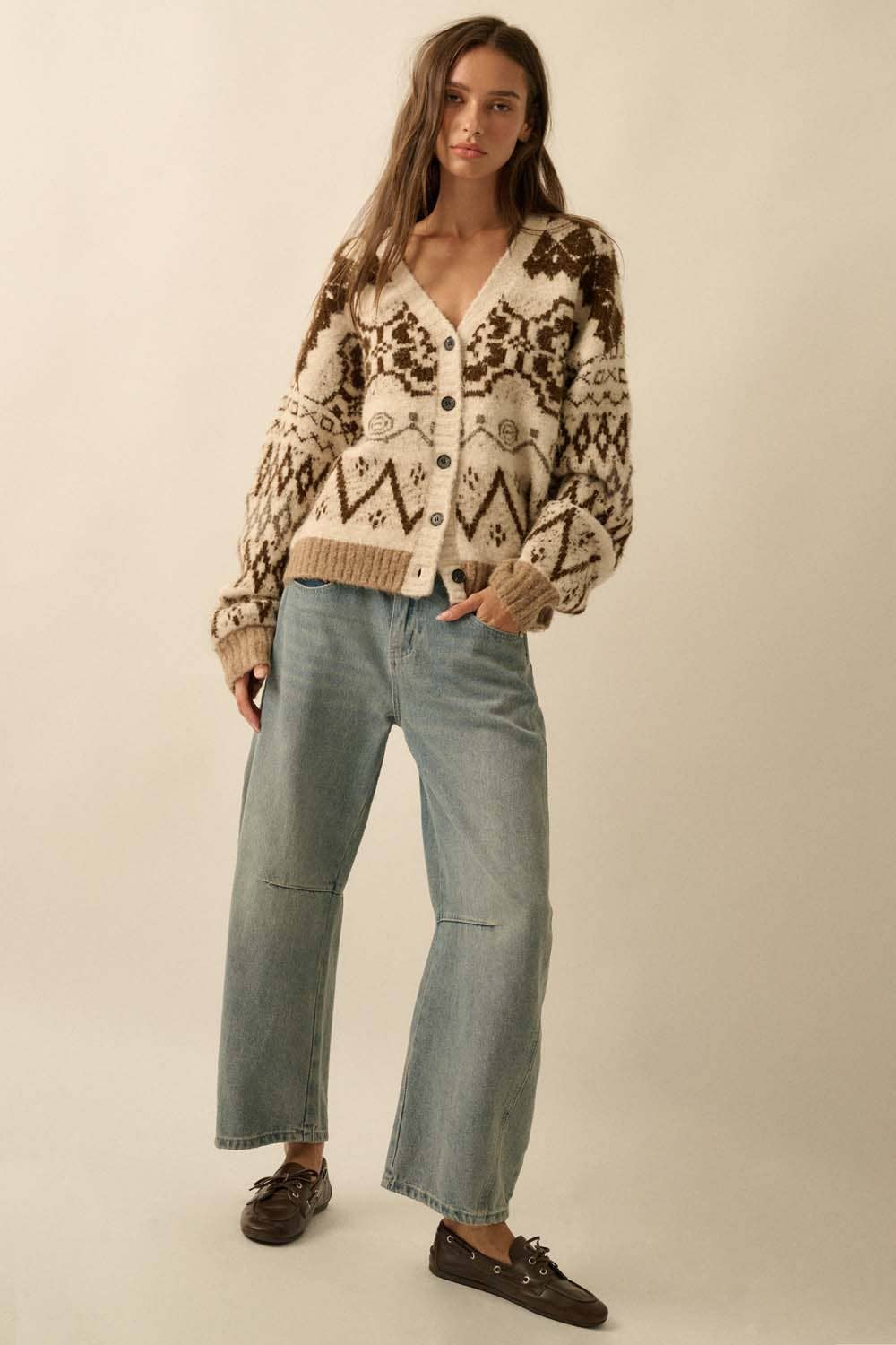 Brushed Alpine-Knit Button-Front Cardigan