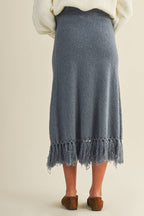 Artisanal Fringe Hem Knit Skirt