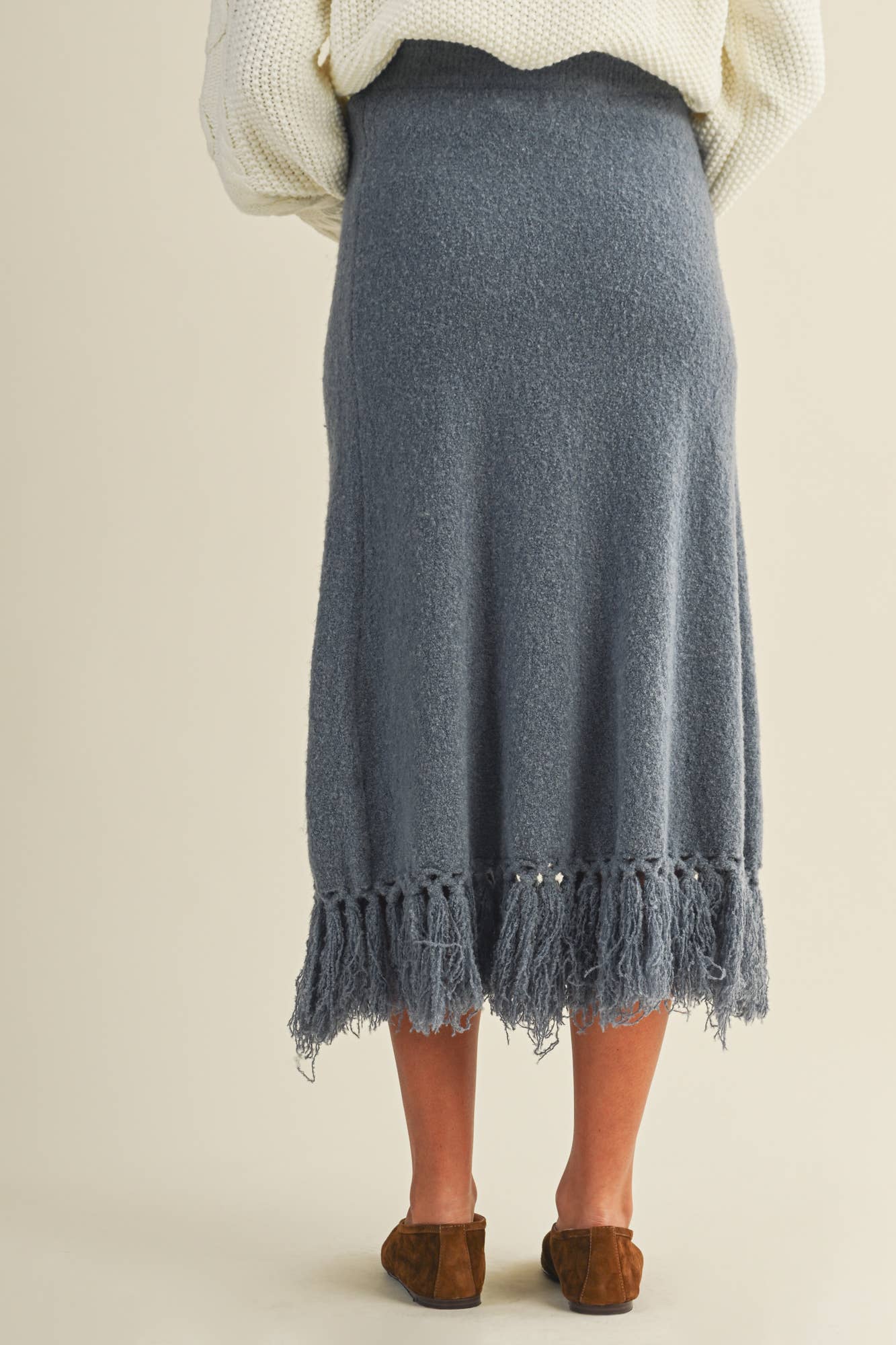 Artisanal Fringe Hem Knit Skirt