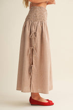 Shirred Waist Adjustable Side-Tie Skirt