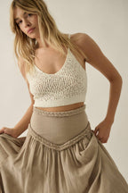 Crochet Open-Knit Tie-Back Cropped Tank Top