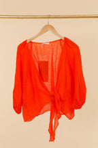 Linen wrap top 621286 100% linen: KAKI