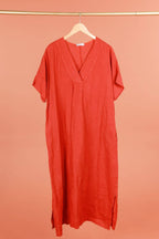 Long dress v-neck 62733 100% linen: White