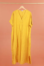 Long dress v-neck 62733 100% linen: White