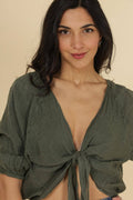 Linen wrap top 621286 100% linen: KAKI