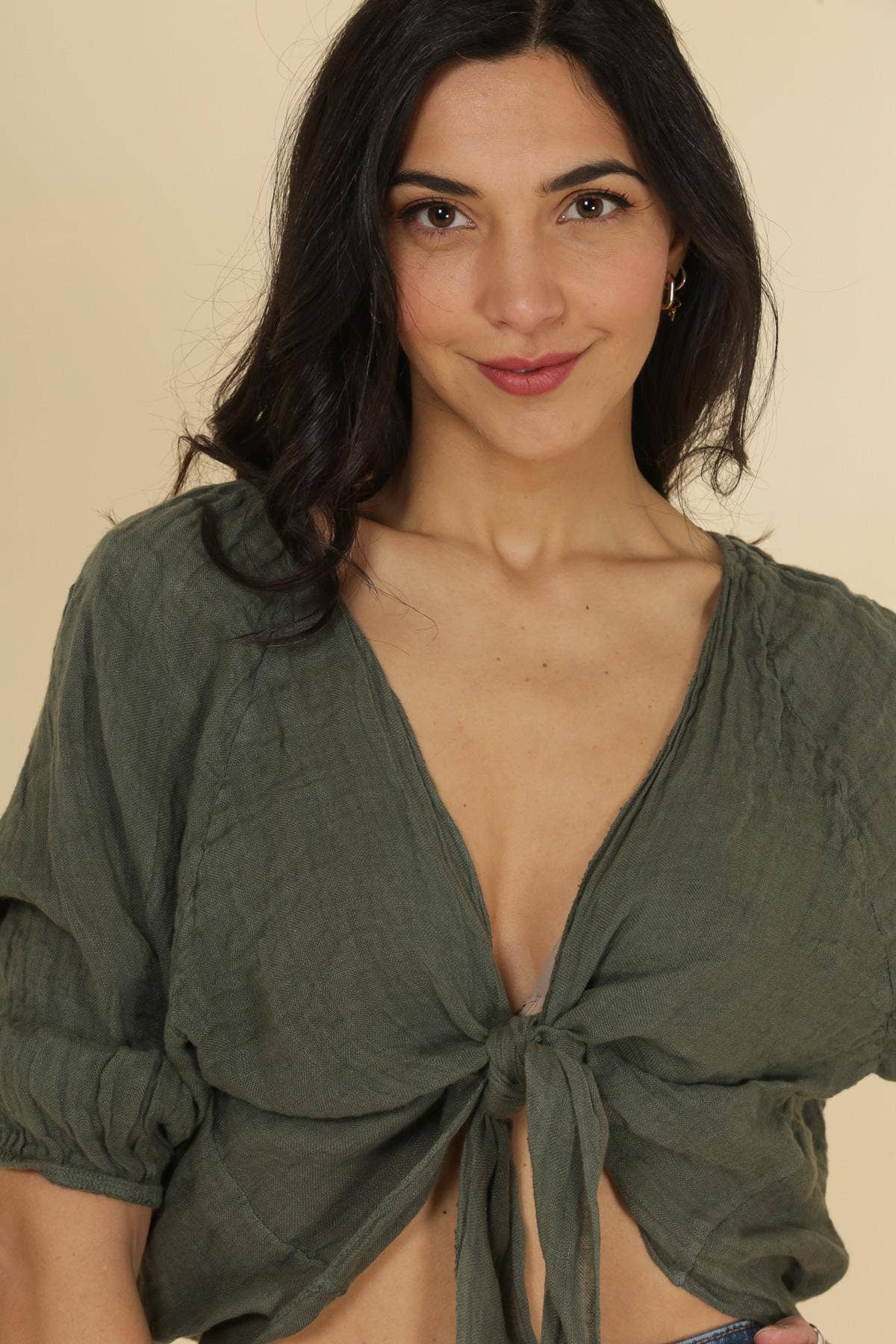 Linen wrap top 621286 100% linen: White
