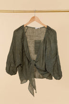 Linen wrap top 621286 100% linen: White