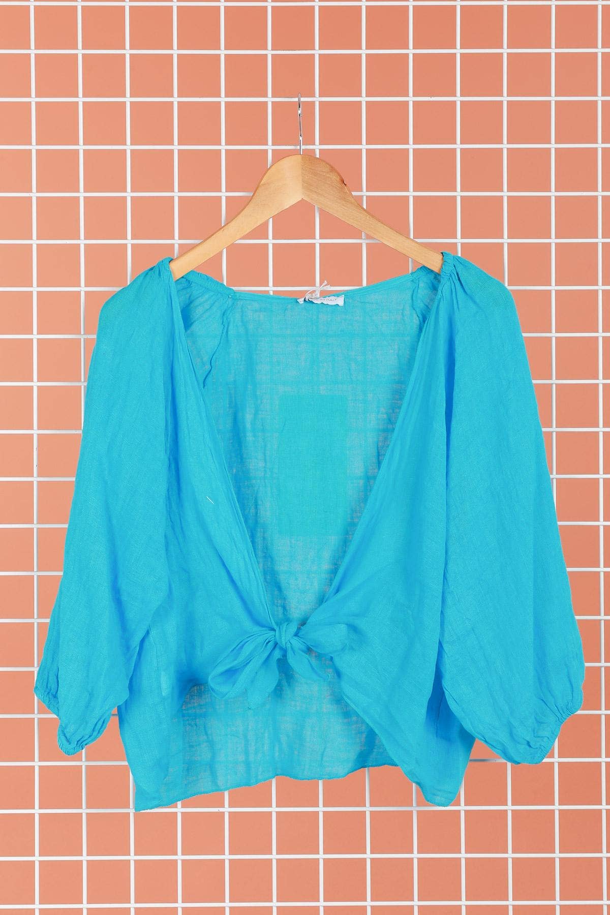 Linen wrap top 621286 100% linen: KAKI