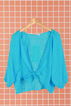 Linen wrap top 621286 100% linen: White